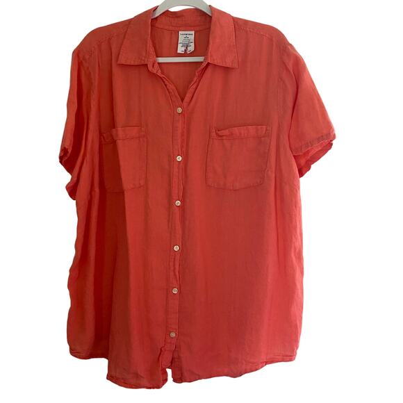 Land's End Linen Blouse Button Top Coral Orange Womens Size 1X Plus Size - Picture 1 of 6